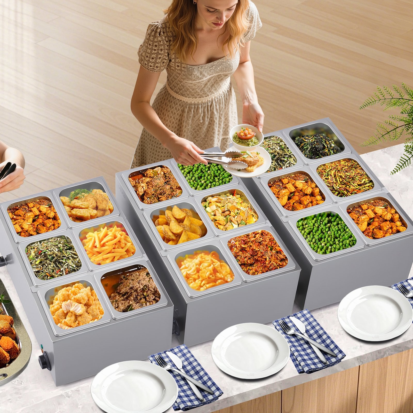 Commercial Food Warmer, 6-Pan Electric Steam Table, 1200W Professional Countertop Stainless Steel Buffet Bain Marie with 30-85°C Temp Control for Catering, Buffet, Parties, Restaurants - Image 8