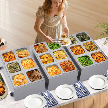 Commercial Food Warmer, 6-Pan Electric Steam Table, 1200W Professional Countertop Stainless Steel Buffet Bain Marie with 30-85°C Temp Control for Catering, Buffet, Parties, Restaurants - Image 8