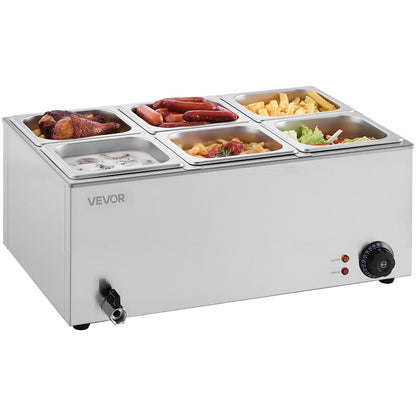 Commercial Food Warmer, 6-Pan Electric Steam Table, 1200W Professional Countertop Stainless Steel Buffet Bain Marie with 30-85°C Temp Control for Catering, Buffet, Parties, Restaurants - Image 9
