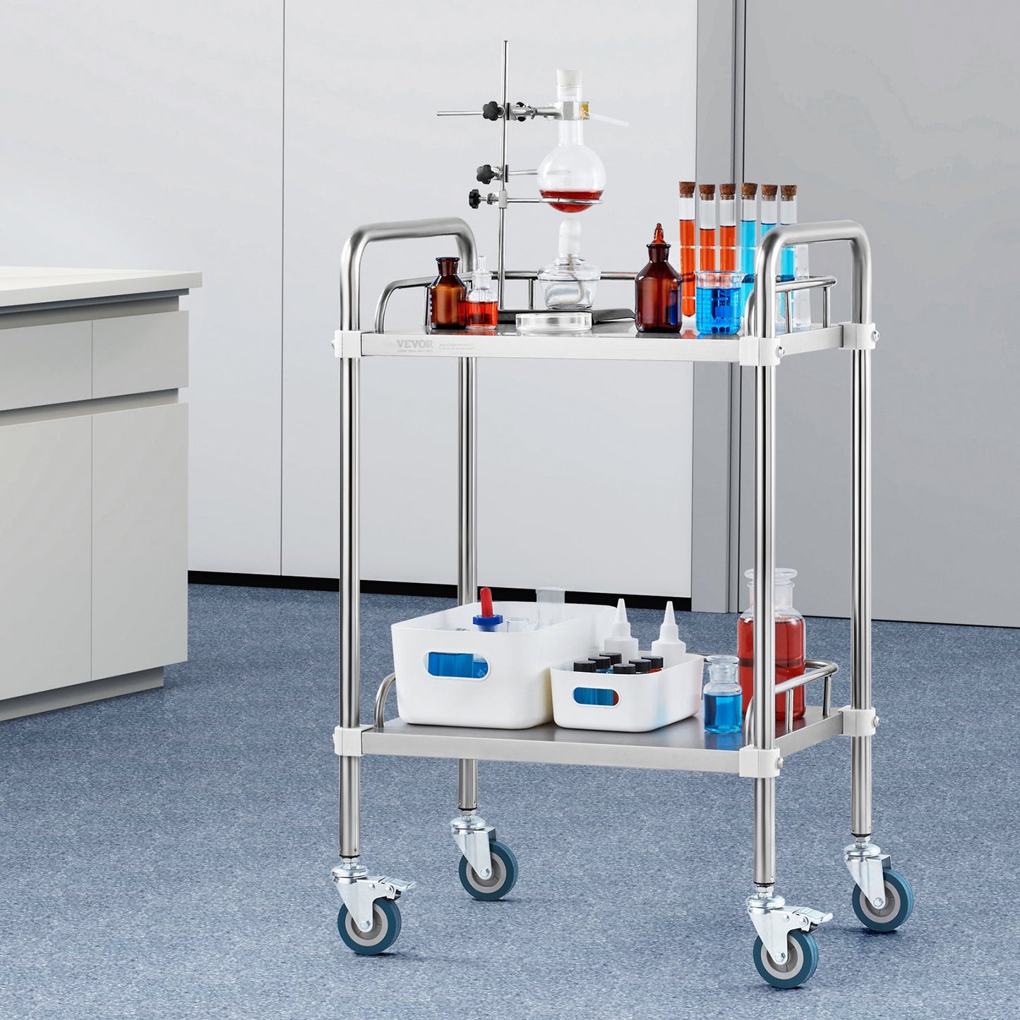 Lab Rolling Cart, 2-Shelf Stainless Steel Rolling Cart, Lab Serving Cart with Swivel Casters, Dental Utility Cart for Clinic, Lab, Hospital, Salon, 15.16"x21.57"x34.06" - Image 8