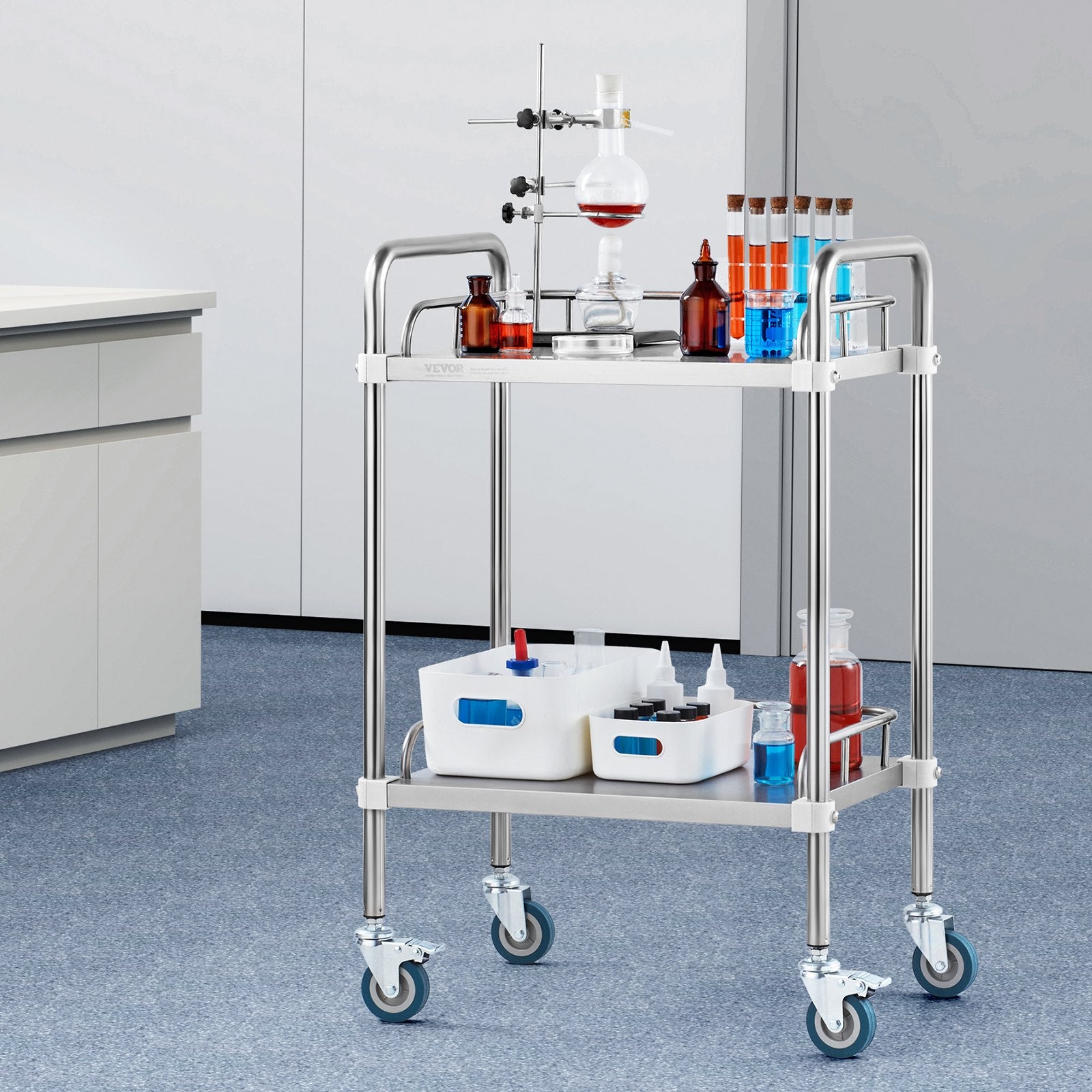 Lab Rolling Cart, 2-Shelf Stainless Steel Rolling Cart, Lab Serving Cart with Swivel Casters, Dental Utility Cart for Clinic, Lab, Hospital, Salon, 15.16"x21.57"x34.06" - Image 8