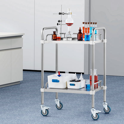 Lab Rolling Cart, 2-Shelf Stainless Steel Rolling Cart, Lab Serving Cart with Swivel Casters, Dental Utility Cart for Clinic, Lab, Hospital, Salon, 15.16"x21.57"x34.06" - Image 8