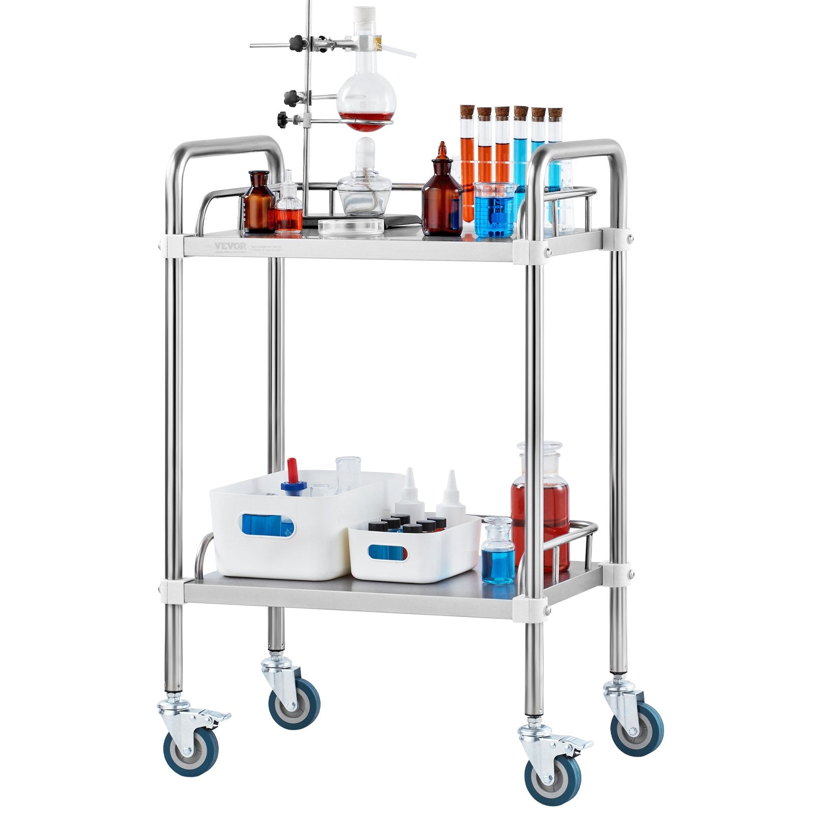 Lab Rolling Cart, 2-Shelf Stainless Steel Rolling Cart, Lab Serving Cart with Swivel Casters, Dental Utility Cart for Clinic, Lab, Hospital, Salon, 15.16"x21.57"x34.06" - Image 9