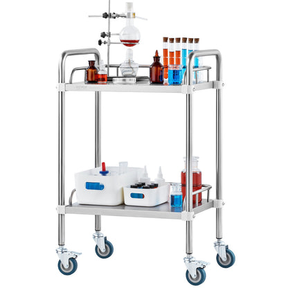 Lab Rolling Cart, 2-Shelf Stainless Steel Rolling Cart, Lab Serving Cart with Swivel Casters, Dental Utility Cart for Clinic, Lab, Hospital, Salon, 15.16"x21.57"x34.06" - Image 9