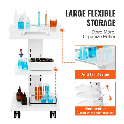 Trolley Cart Dental Lab Mobile Rolling Serving Cart 3 Layers with Socket - Image 5