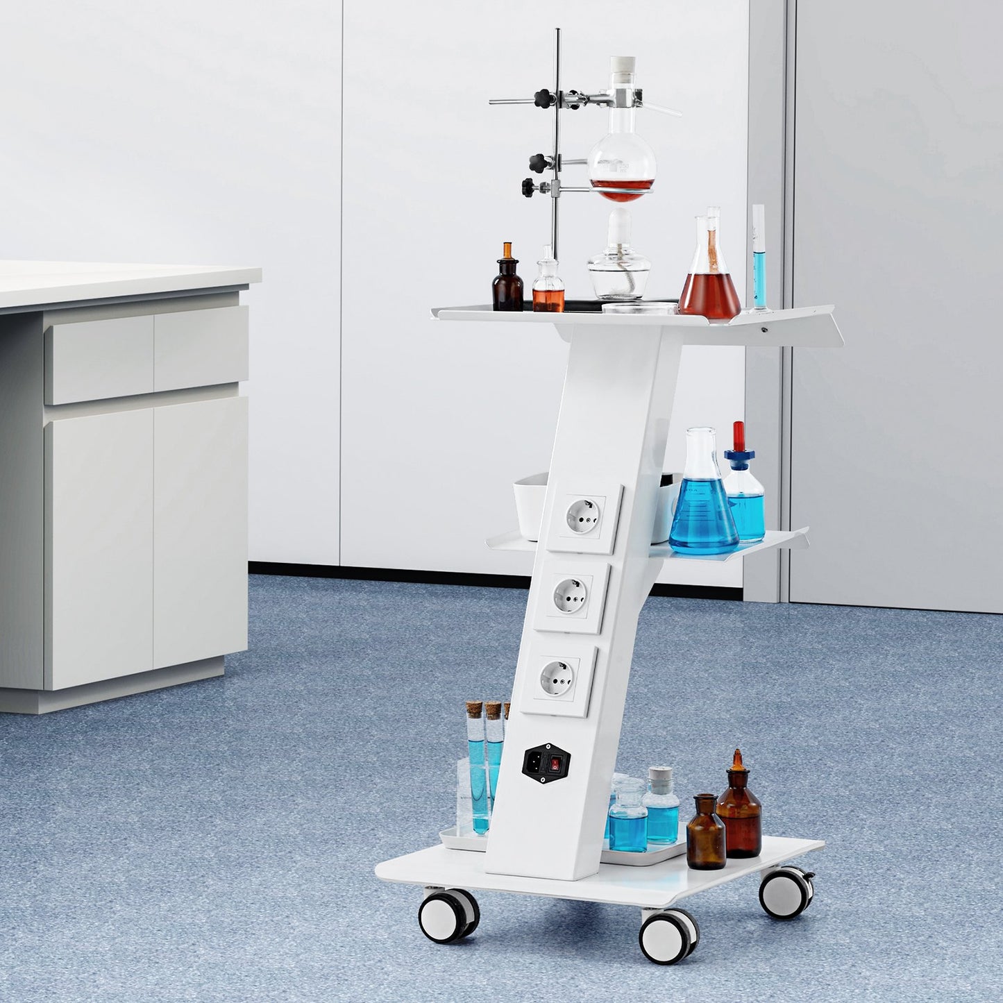 Trolley Cart Dental Lab Mobile Rolling Serving Cart 3 Layers with Socket - Image 8