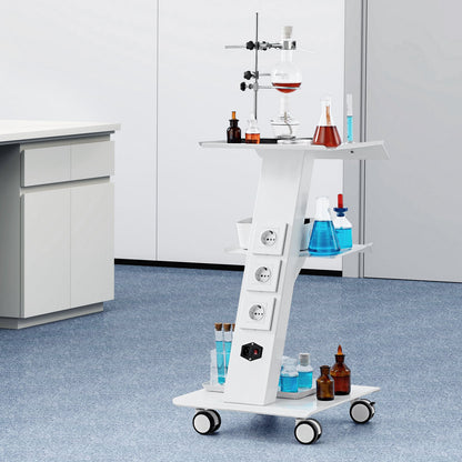 Trolley Cart Dental Lab Mobile Rolling Serving Cart 3 Layers with Socket - Image 8