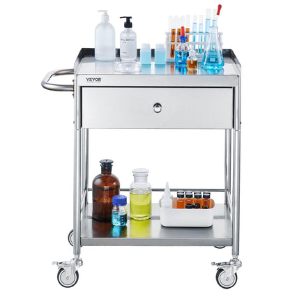 Medical Cart, 2 Layer stainless Steel Cart100 kg Weight Capacity Utility Cart Silent Wheels and a Drawer for Lab, Clinic, kitchen, Salon - Image 9
