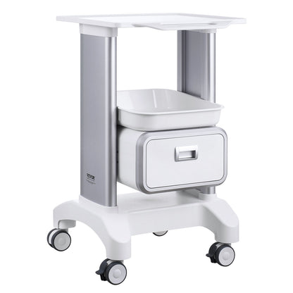 2 Tiers Lab Carts Mobile Medical Cart with 1 Drawer & 1 Top Tray White