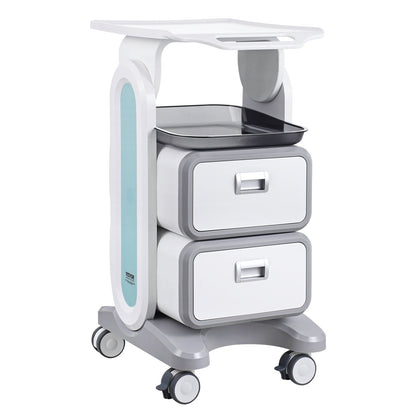 3 Tiers Lab Carts, Lab Utility Cart with 2 Drawers & 1 Top Tray, Mobile Medical Cart with ABS Material, Lab Rolling Cart with 4 Silent Wheels for Lab, Clinic, Hospital, Salon, White