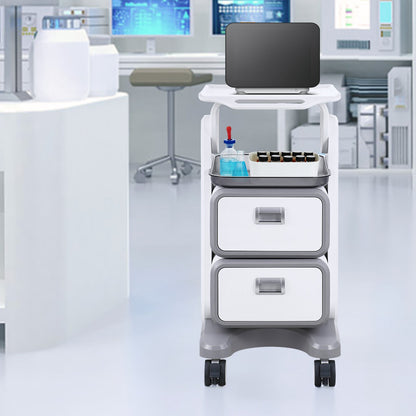 3 Tiers Lab Carts, Lab Utility Cart with 2 Drawers & 1 Top Tray, Mobile Medical Cart with ABS Material, Lab Rolling Cart with 4 Silent Wheels for Lab, Clinic, Hospital, Salon, White - Image 8