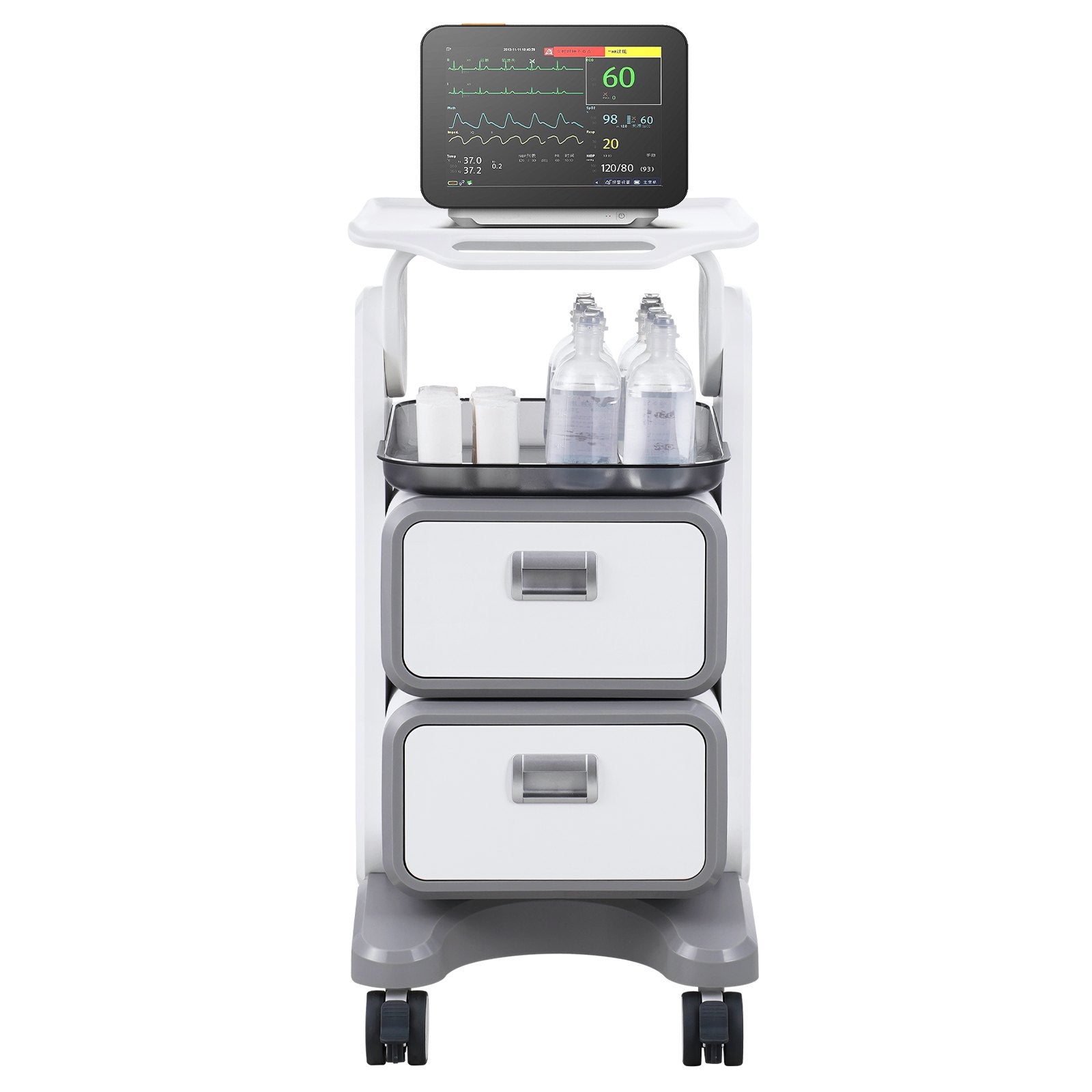 3 Tiers Lab Carts, Lab Utility Cart with 2 Drawers & 1 Top Tray, Mobile Medical Cart with ABS Material, Lab Rolling Cart with 4 Silent Wheels for Lab, Clinic, Hospital, Salon, White - Image 9