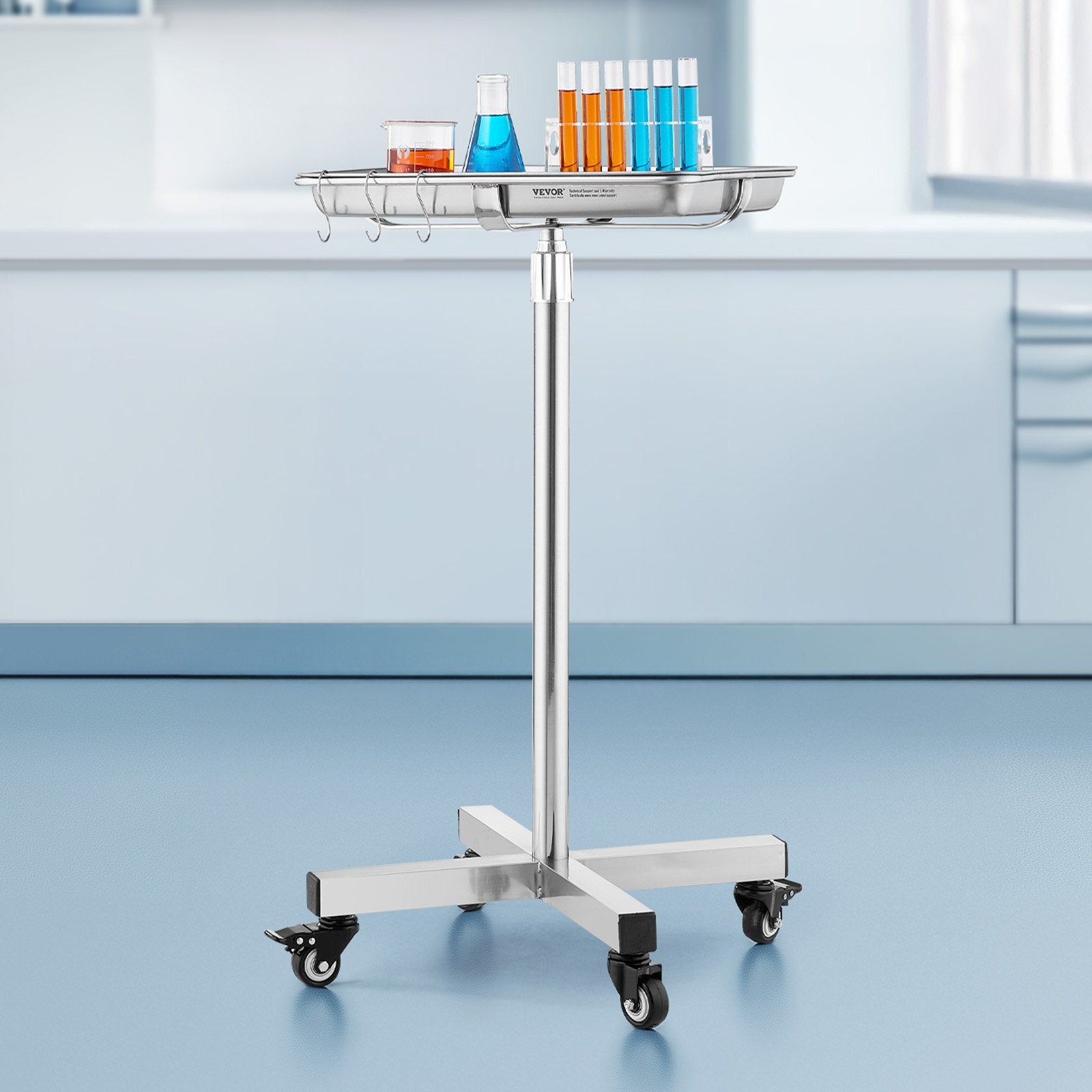 Mayo Stand, Stainless Steel Mayo Tray, Load Capacity up to 35 lbs, Adjustable Height 25.2"-39.8", Medical Tray on Wheels with Removable Tray for Spa, Salon, Clinic, Personal Care - Image 8