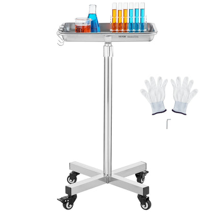 Mayo Stand, Stainless Steel Mayo Tray, Load Capacity up to 35 lbs, Adjustable Height 25.2"-39.8", Medical Tray on Wheels with Removable Tray for Spa, Salon, Clinic, Personal Care - Image 9