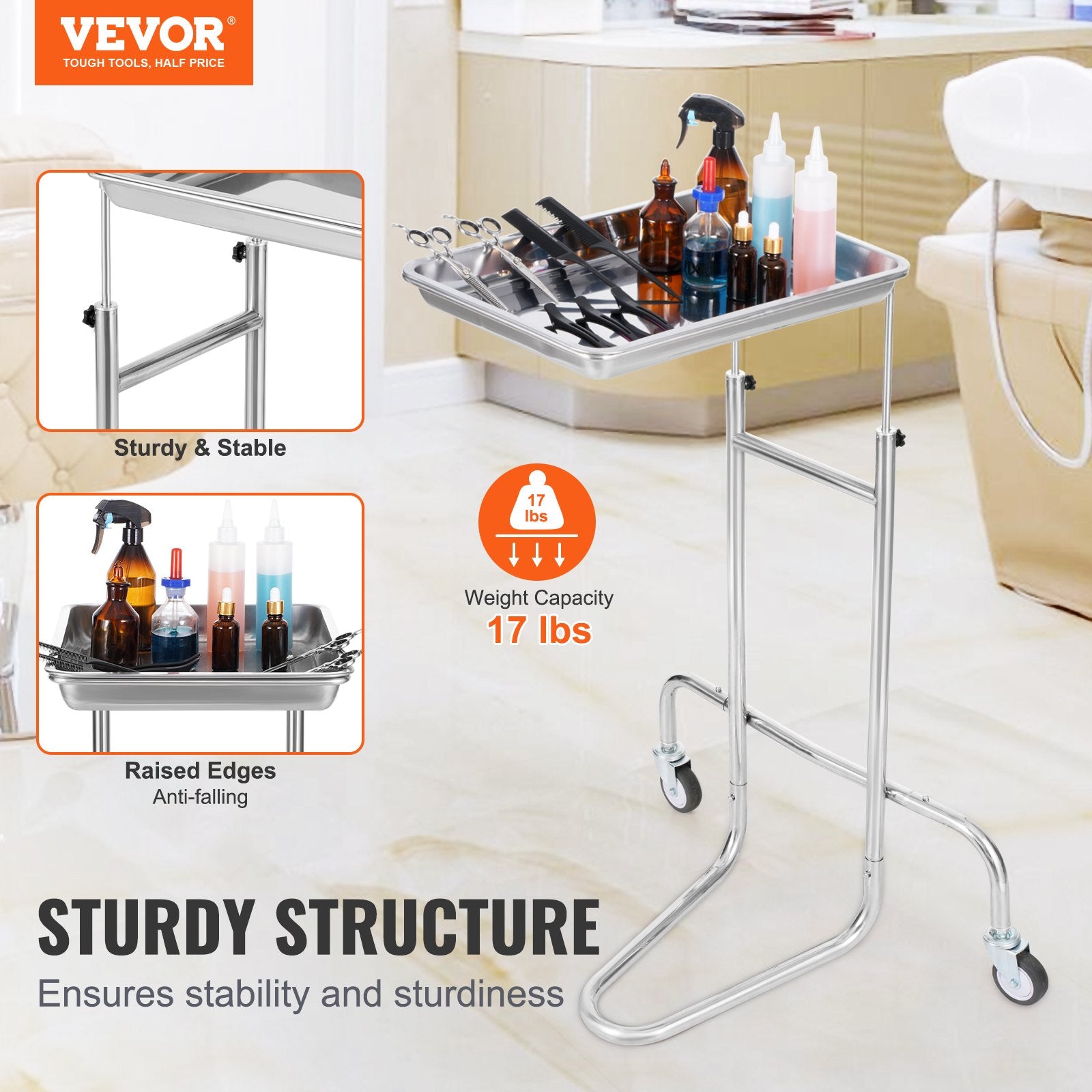 Stainless Steel Lab Cart with Single Tray & 2 Silent Wheels for Lab Clinic - Image 2