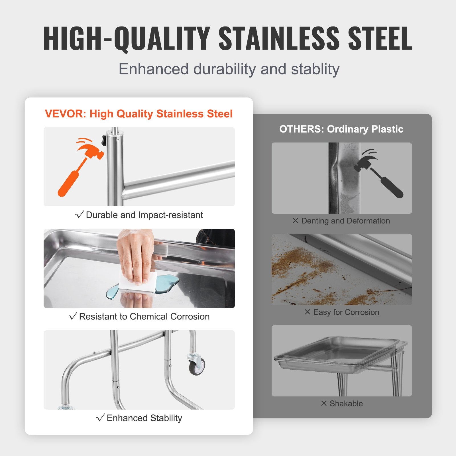 Stainless Steel Lab Cart with Single Tray & 2 Silent Wheels for Lab Clinic - Image 3