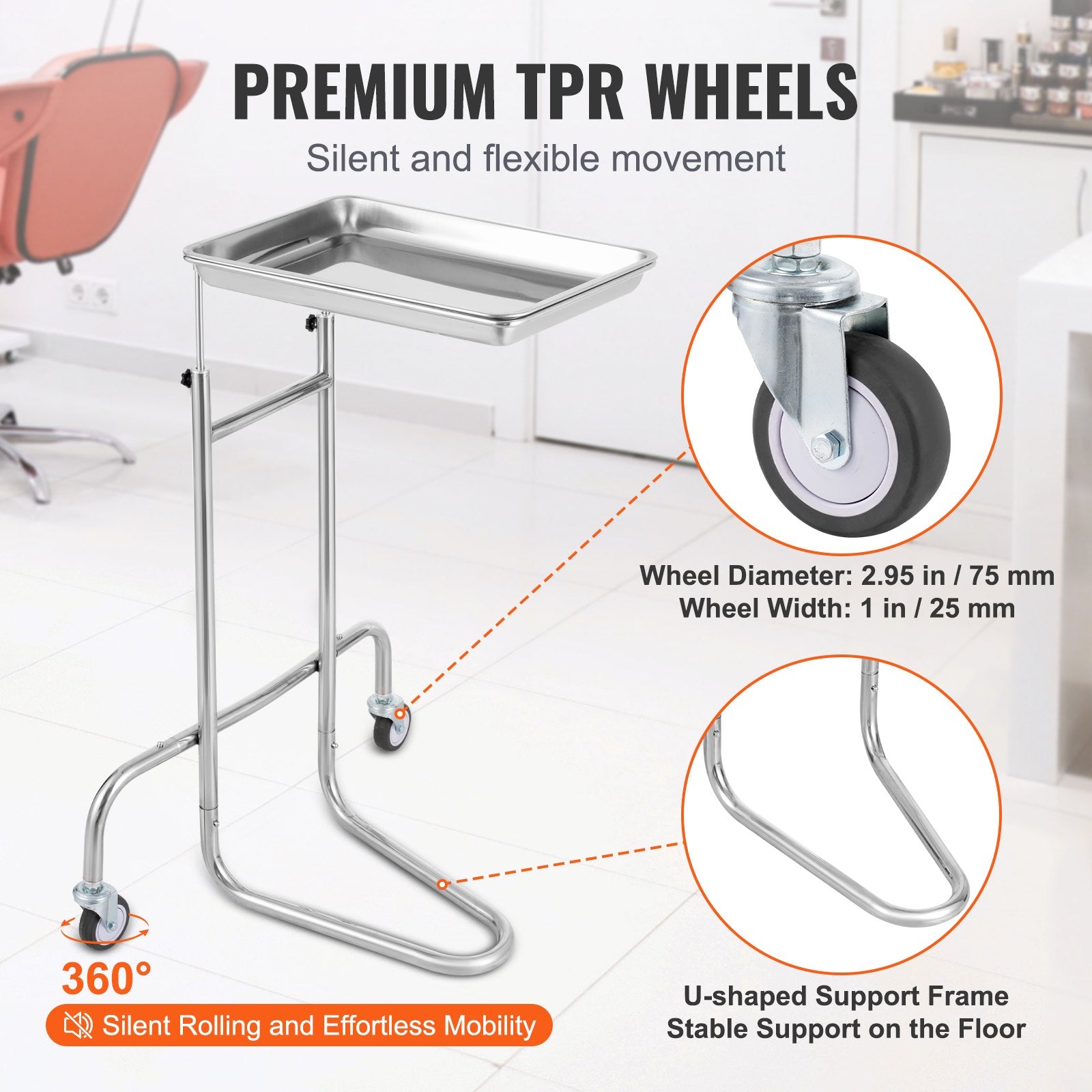 Stainless Steel Lab Cart with Single Tray & 2 Silent Wheels for Lab Clinic - Image 4