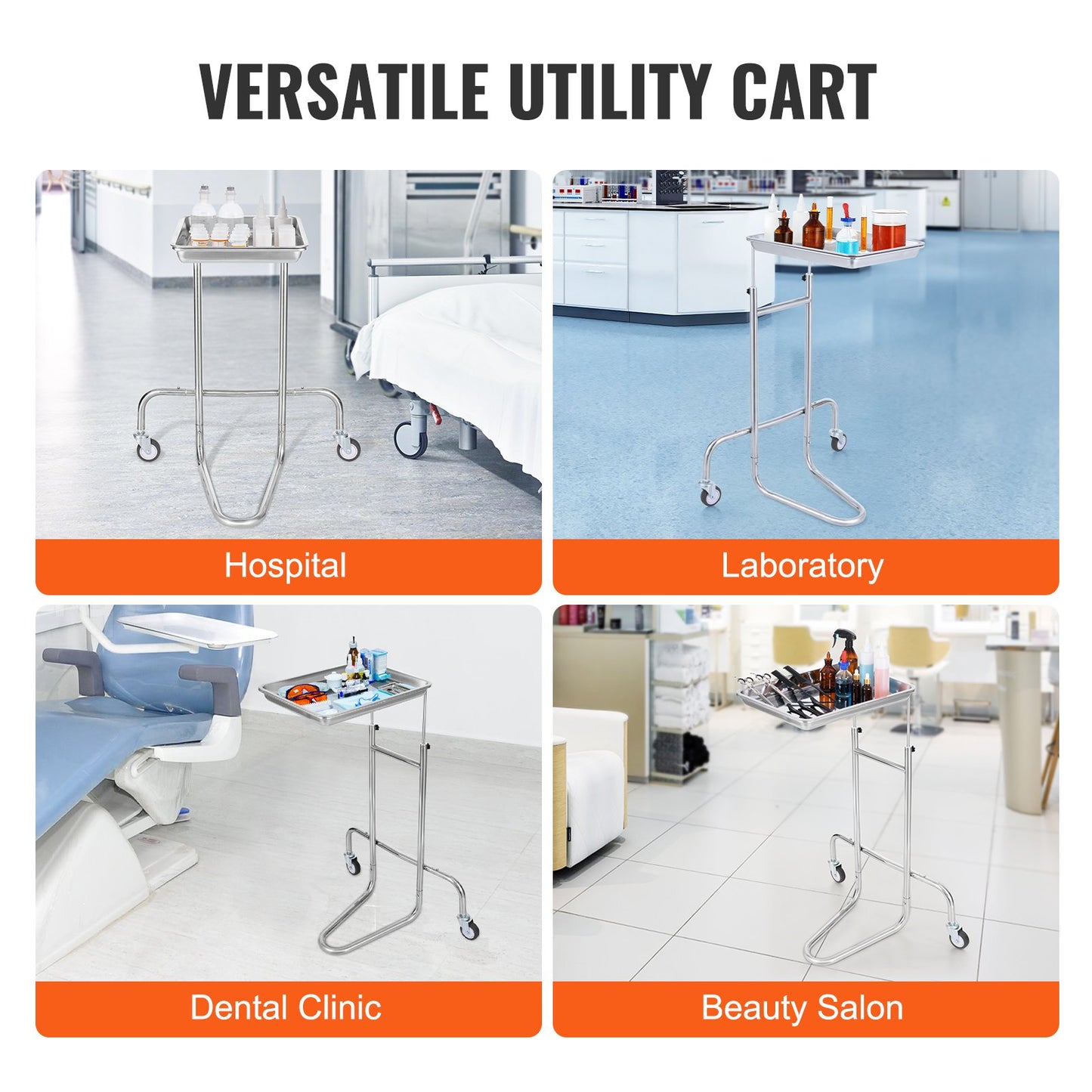 Stainless Steel Lab Cart with Single Tray & 2 Silent Wheels for Lab Clinic - Image 6