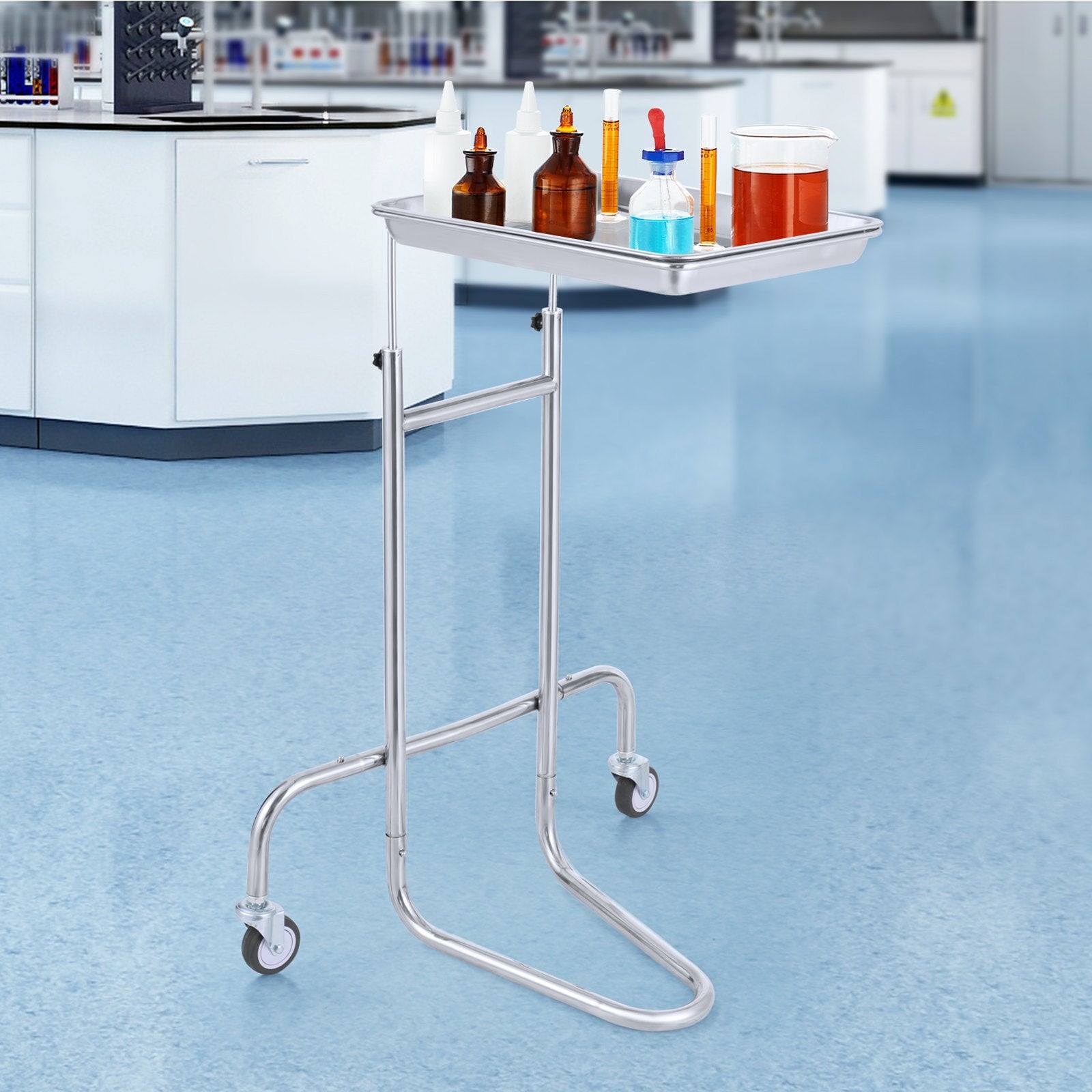 Stainless Steel Lab Cart with Single Tray & 2 Silent Wheels for Lab Clinic - Image 8