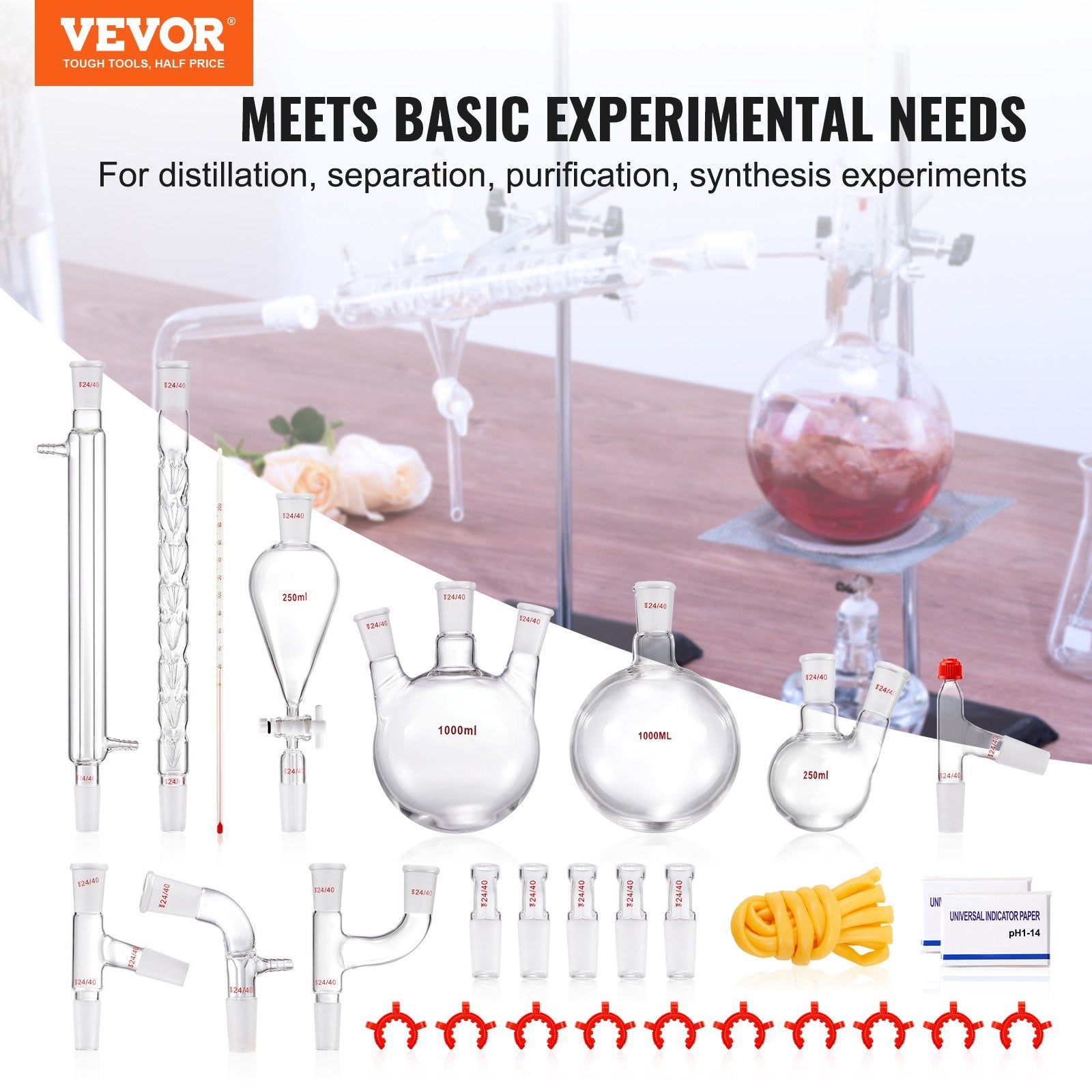 Lab Glassware Distillation Kit 1000ml 3.3 Boro 29 pcs Glassware Equipment - Image 2