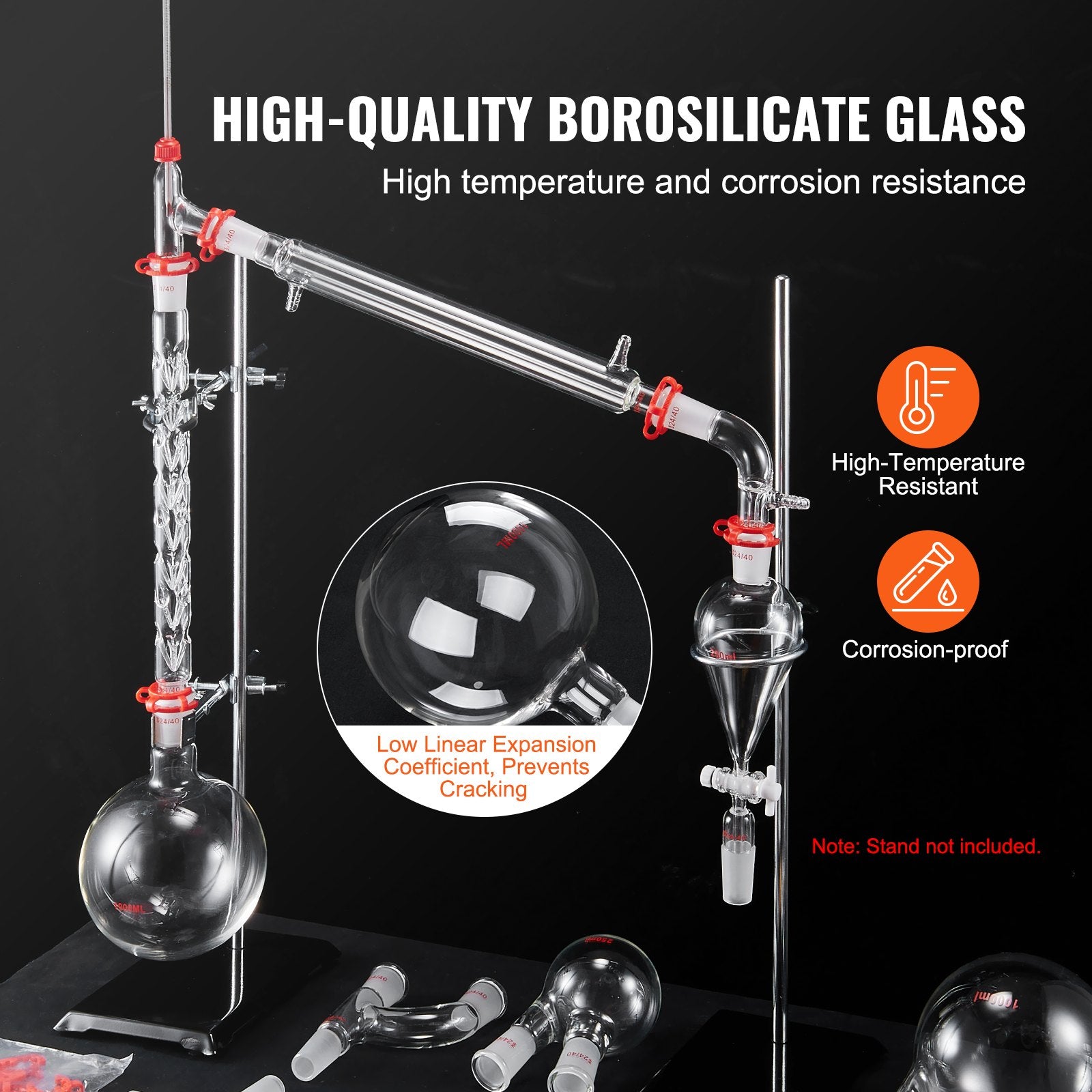 Lab Glassware Distillation Kit 1000ml 3.3 Boro 29 pcs Glassware Equipment - Image 3