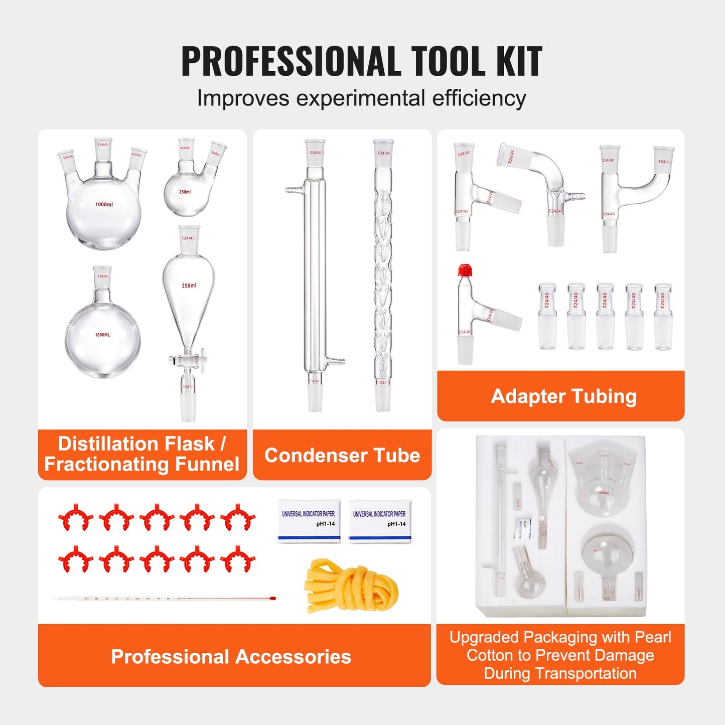 Lab Glassware Distillation Kit 1000ml 3.3 Boro 29 pcs Glassware Equipment - Image 5
