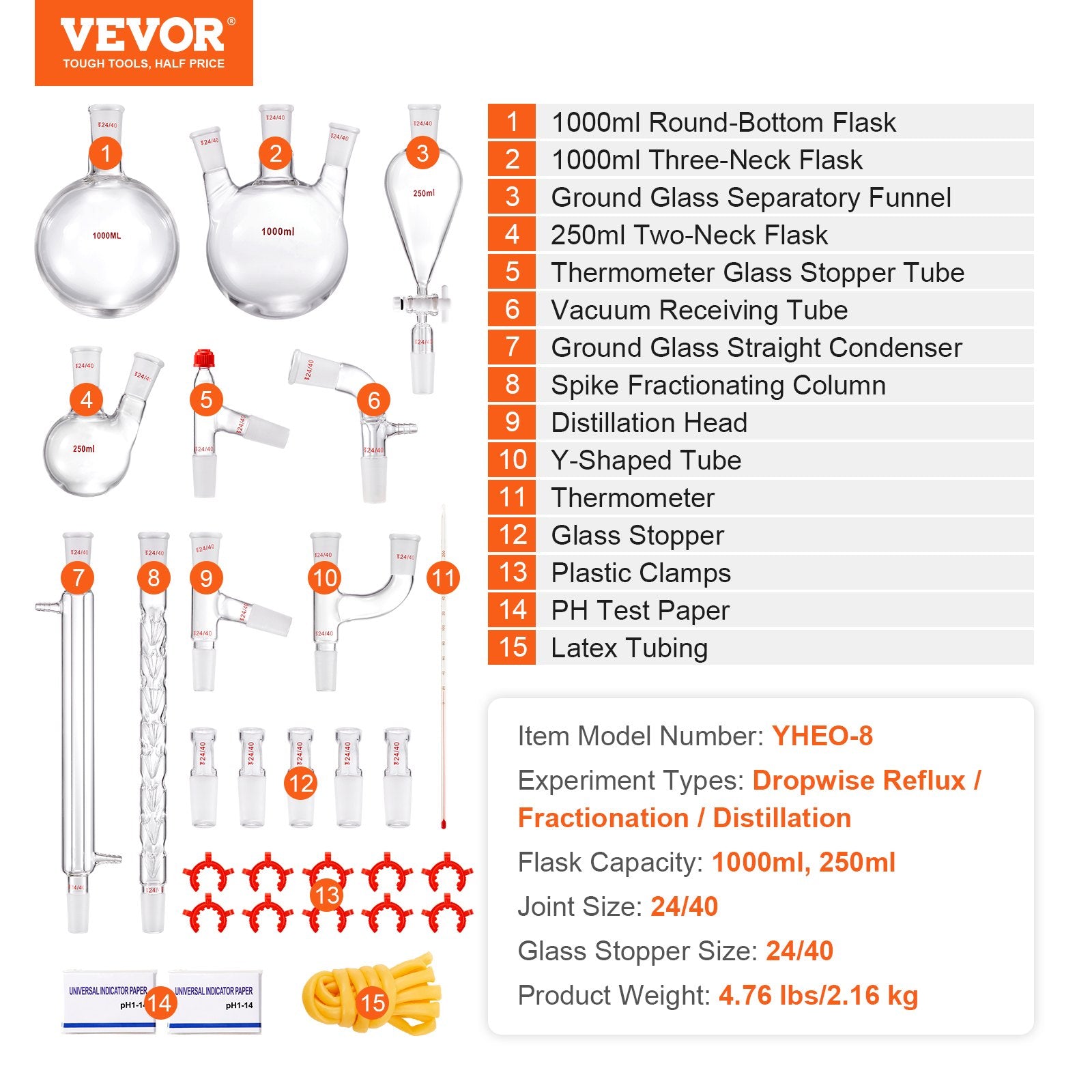 Lab Glassware Distillation Kit 1000ml 3.3 Boro 29 pcs Glassware Equipment - Image 7