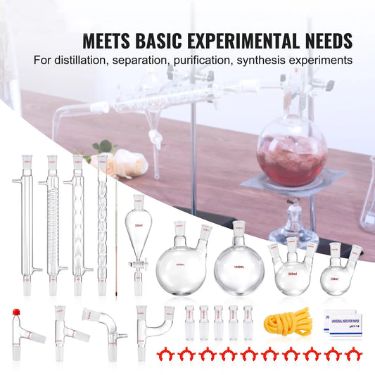 Lab Distillation Kit, 3.3 Boro Lab Glassware Distillation Kit with 24, 40 Joint, 1000ml Essential Oil Distillation Apparatus Kit, 32 pcs Set of Glassware Equipment - Image 2