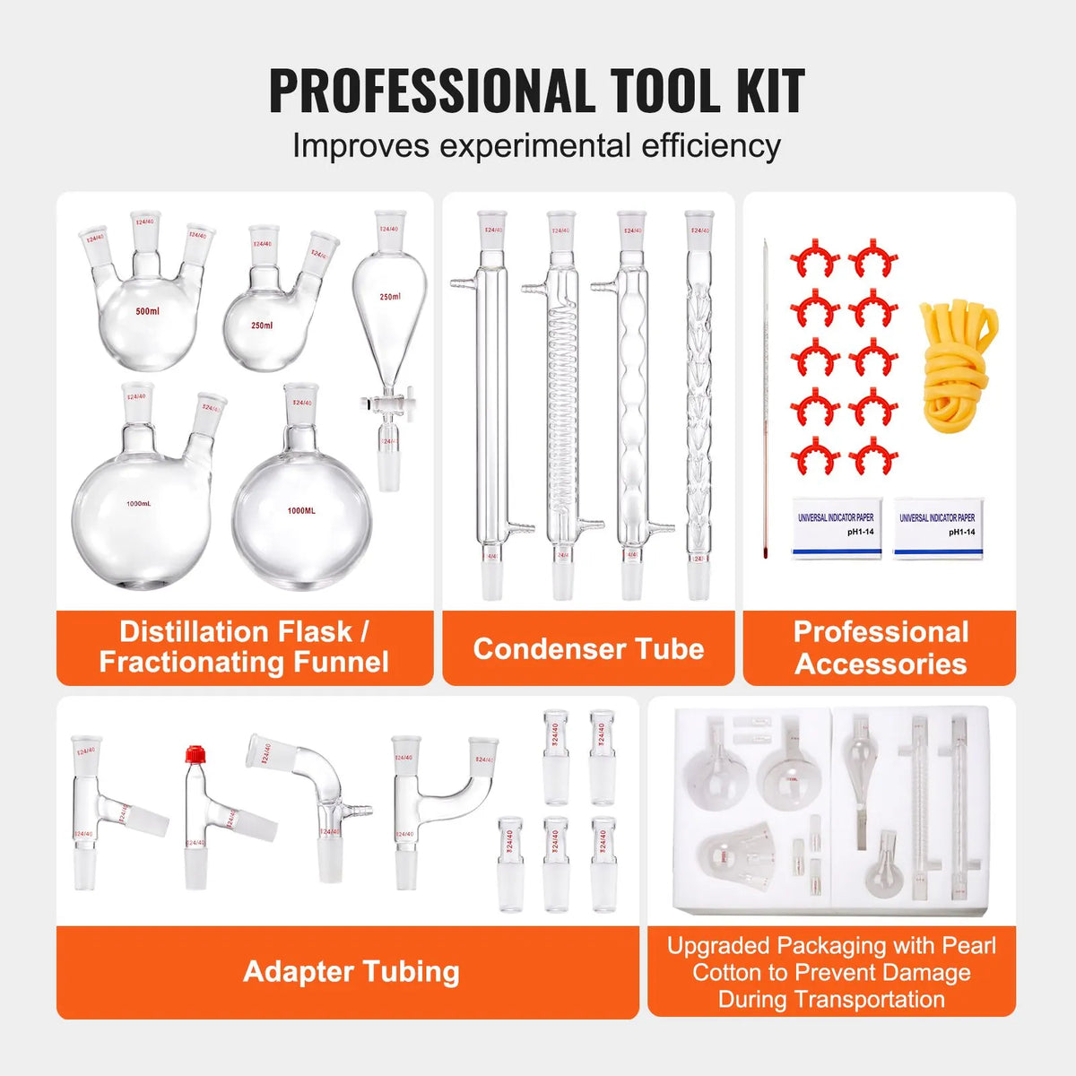 Lab Distillation Kit, 3.3 Boro Lab Glassware Distillation Kit with 24, 40 Joint, 1000ml Essential Oil Distillation Apparatus Kit, 32 pcs Set of Glassware Equipment - Image 5
