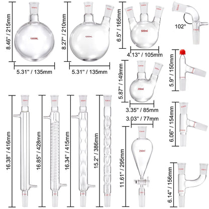 Lab Distillation Kit, 3.3 Boro Lab Glassware Distillation Kit with 24, 40 Joint, 1000ml Essential Oil Distillation Apparatus Kit, 32 pcs Set of Glassware Equipment - Image 8