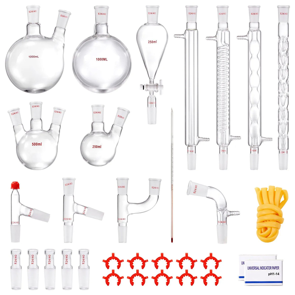 Lab Distillation Kit, 3.3 Boro Lab Glassware Distillation Kit with 24, 40 Joint, 1000ml Essential Oil Distillation Apparatus Kit, 32 pcs Set of Glassware Equipment - Image 9