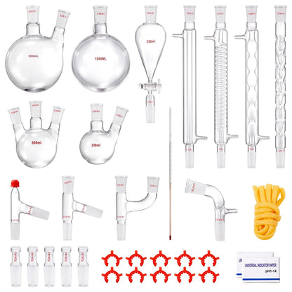 Lab Distillation Kit, 3.3 Boro Lab Glassware Distillation Kit with 24, 40 Joint, 1000ml Essential Oil Distillation Apparatus Kit, 32 pcs Set of Glassware Equipment - Image 9
