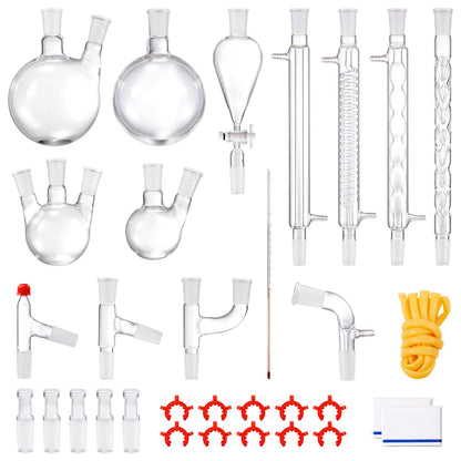 Lab Distillation Kit, 3.3 Boro Lab Glassware Distillation Kit with 24, 40 Joint, 1000ml Essential Oil Distillation Apparatus Kit, 32 pcs Set of Glassware Equipment