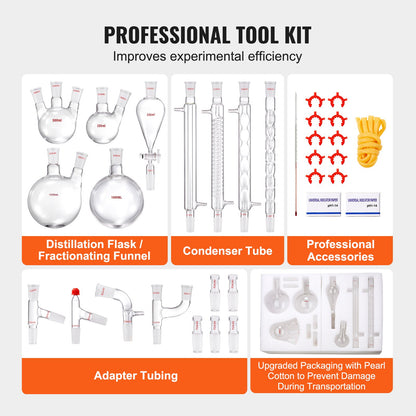 Lab Distillation Kit, 3.3 Boro Lab Glassware Distillation Kit with 24, 40 Joint, 1000ml Essential Oil Distillation Apparatus Kit, 32 pcs Set of Glassware Equipment - Image 5