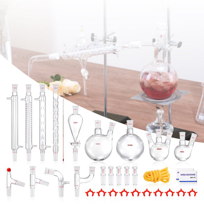 Lab Distillation Kit, 3.3 Boro Lab Glassware Distillation Kit with 24, 40 Joint, 1000ml Essential Oil Distillation Apparatus Kit, 32 pcs Set of Glassware Equipment - Image 8