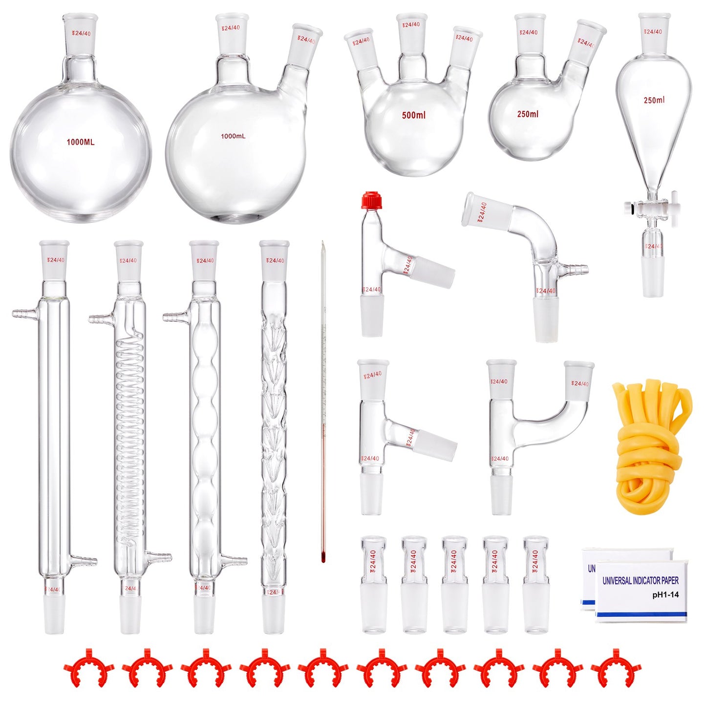 Lab Distillation Kit, 3.3 Boro Lab Glassware Distillation Kit with 24, 40 Joint, 1000ml Essential Oil Distillation Apparatus Kit, 32 pcs Set of Glassware Equipment - Image 9