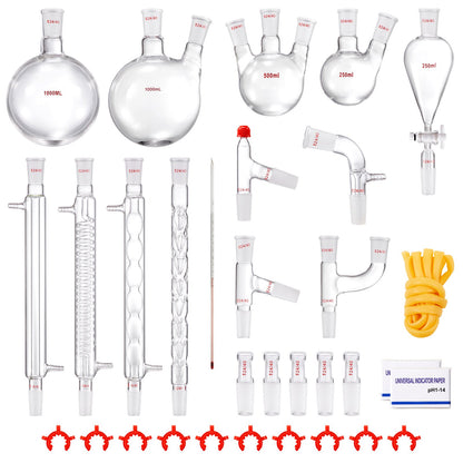 Lab Distillation Kit, 3.3 Boro Lab Glassware Distillation Kit with 24, 40 Joint, 1000ml Essential Oil Distillation Apparatus Kit, 32 pcs Set of Glassware Equipment - Image 9