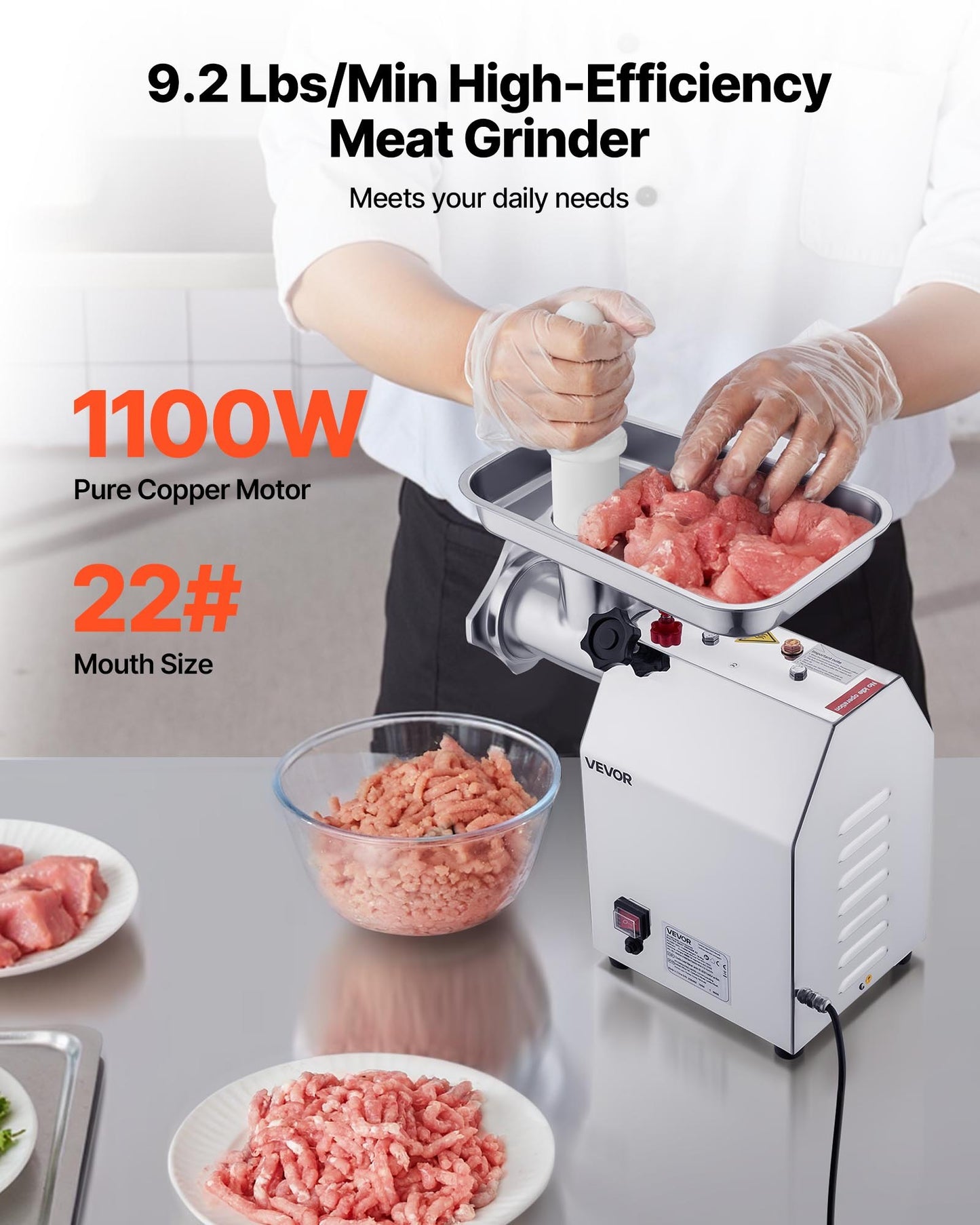 Commercial Electric Meat Grinder 9.2 Lbs/Min Sausage Stuffer Maker Kitchen - Image 2