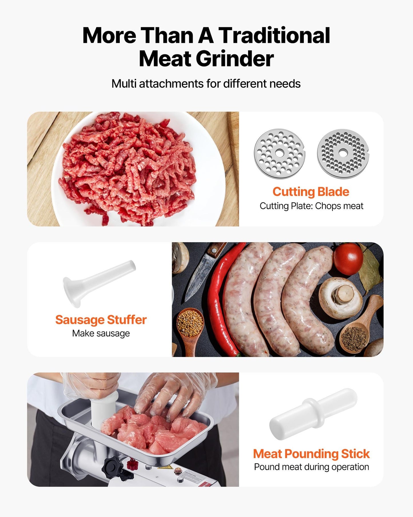 Commercial Electric Meat Grinder 9.2 Lbs/Min Sausage Stuffer Maker Kitchen - Image 3