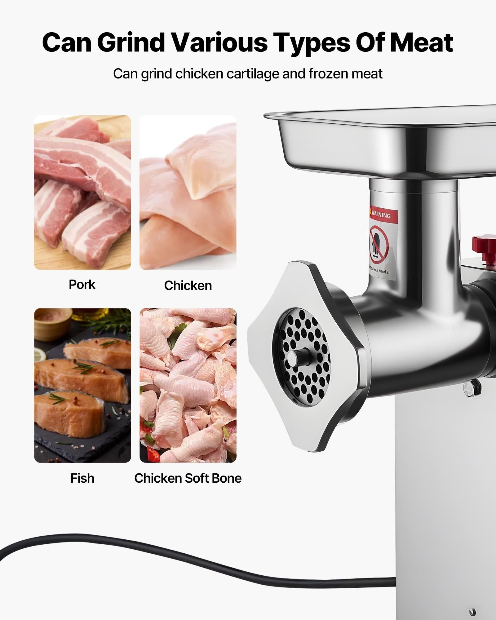 Commercial Electric Meat Grinder 9.2 Lbs/Min Sausage Stuffer Maker Kitchen - Image 4