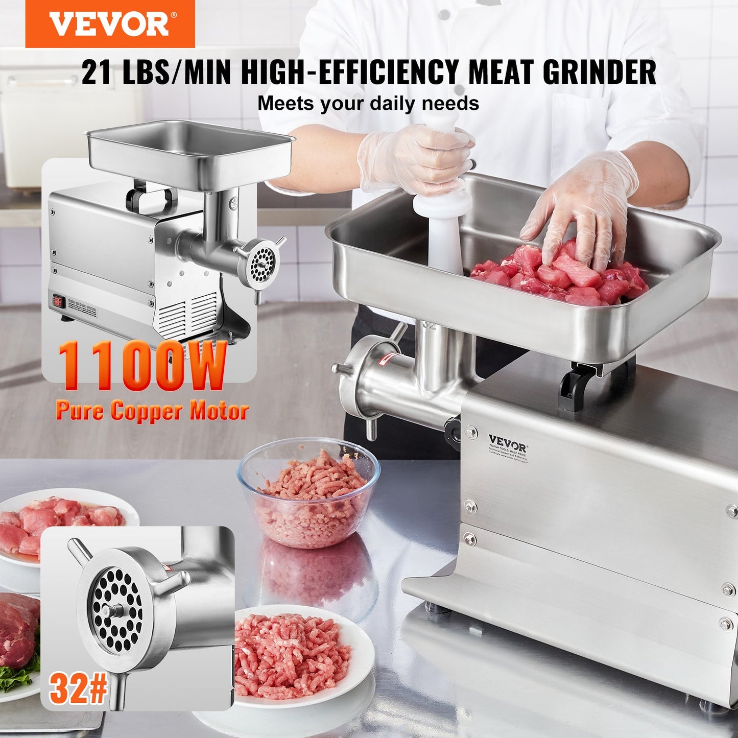Commercial Electric Meat Grinder 21 Lbs/Min Sausage Stuffer Maker Kitchen - Image 2