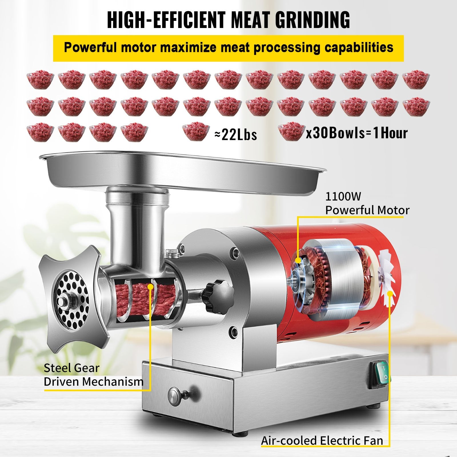 Electric Meat Grinder Machine Electric Meat Mincer 661 Lbs/Hour 1100W - Image 4