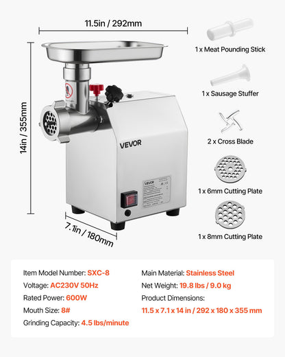 Commercial Electric Meat Grinder 4.5 Lbs/Min Sausage Stuffer Maker Kitchen - Image 7