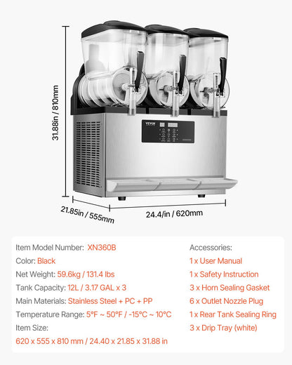 12Lx3 Tank Commercial Slushy Machine Margarita Smoothie Frozen Drink Maker - Image 7