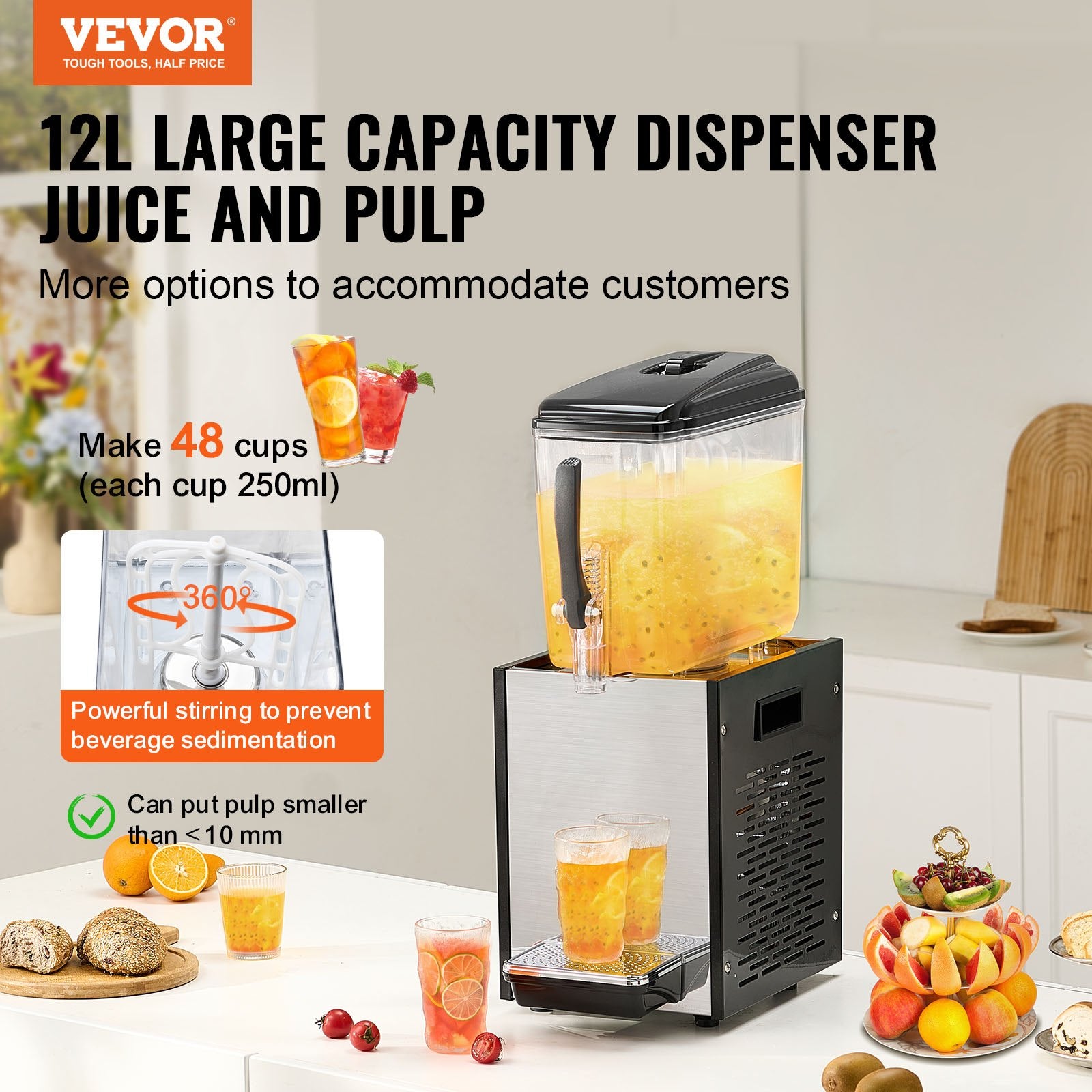 Commercial Beverage Dispenser 12L Cold Juice Ice Drink Dispenser for Party - Image 2