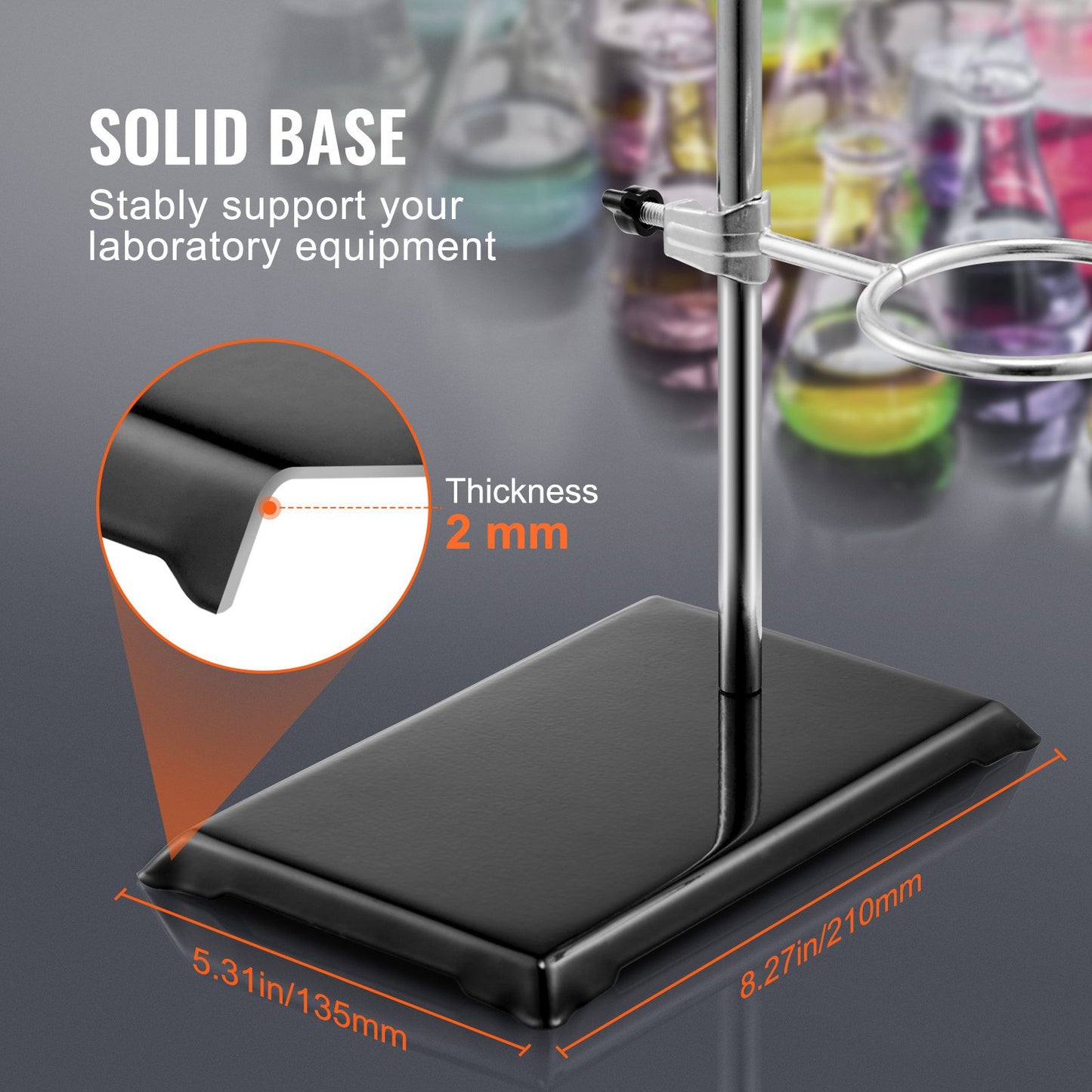 Lab Stand Support, Laboratory Retort Support Stand 2 Sets, Steel Lab Stand 23.6" Rod and 8.3" x 5.3" Cast Iron Base, Includes Flask Clamps, Burette Clamps and Cross Clamps - Image 3