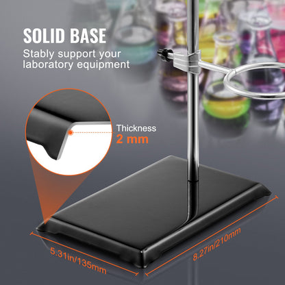 Lab Stand Support, Laboratory Retort Support Stand 2 Sets, Steel Lab Stand 23.6" Rod and 8.3" x 5.3" Cast Iron Base, Includes Flask Clamps, Burette Clamps and Cross Clamps - Image 3