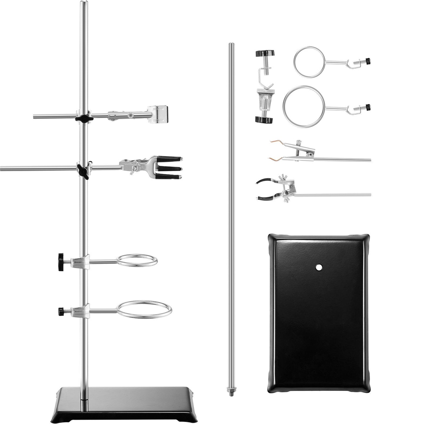Lab Stand Support, Laboratory Retort Support Stand 2 Sets, Steel Lab Stand 23.6" Rod and 8.3" x 5.3" Cast Iron Base, Includes Flask Clamps, Burette Clamps and Cross Clamps - Image 9
