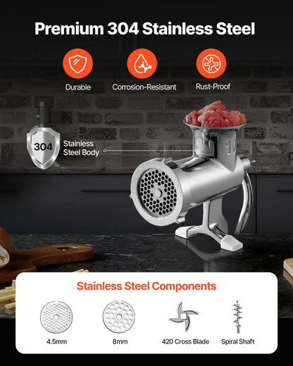 Heavy Duty Meat Grinder Manual Sausage Filler Stainless Steel with Clamp - Image 3