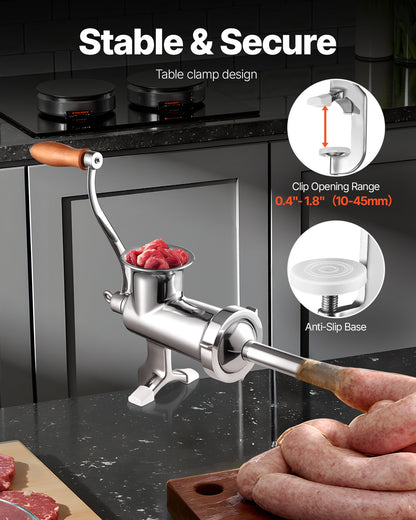 Heavy Duty Meat Grinder Manual Sausage Filler Stainless Steel with Clamp - Image 2